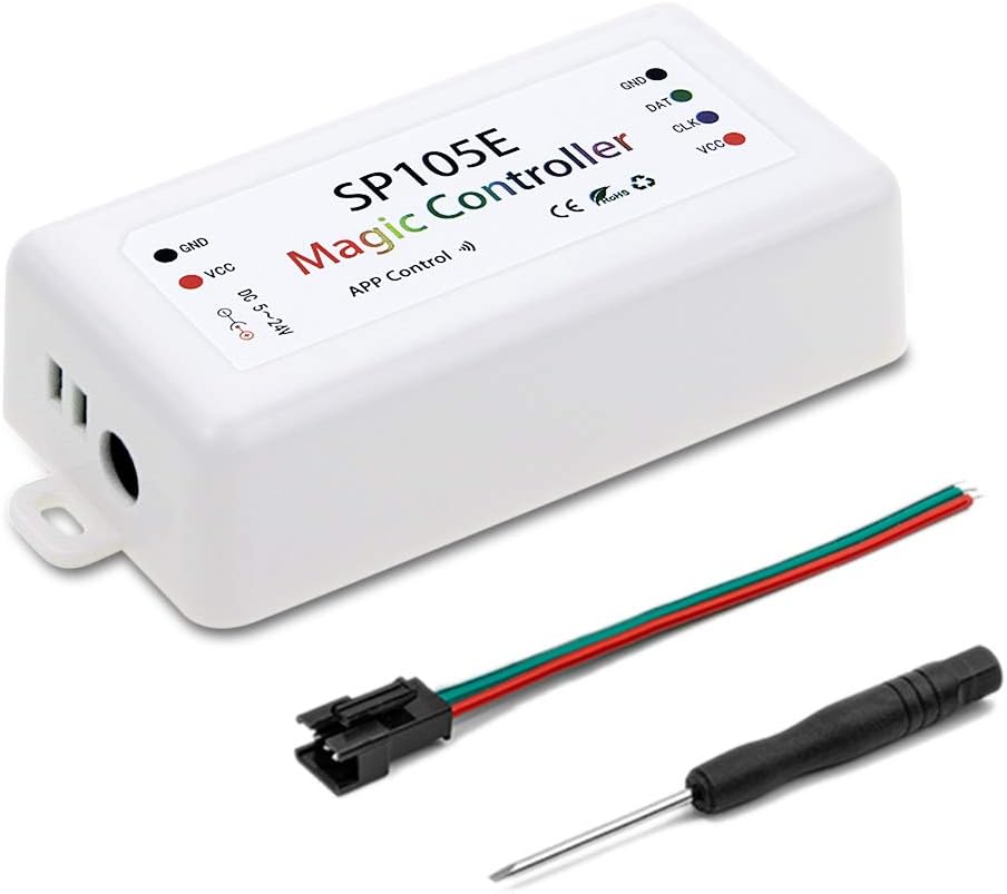 Aclorol SP105E Wireless Bluetooth LED Light Controller DC5V~24V for WS2811 WS2812B WS2801 SK6812 Individually Addressable Programmable LED Strip Pixel Module Panel Lamp Android and iOS Smartphone