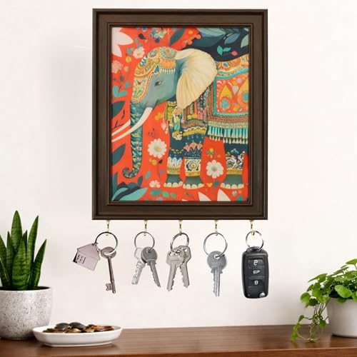 Image of Elephant Metal Key Hanger Without Drill| |Wall-Mounted Key Rack with 7 Hooks | Home Decor Organizer | Stylish Keychain Holder for Home & Office |No Drilling (Elephant Art Key Holder)