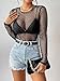 GORGLITTER Women's Fishnet Top Shirt Gothic Long Sleeve Crew Neck Fall Rave Goth Festival Concert Grunge Going Out Tops Black Large