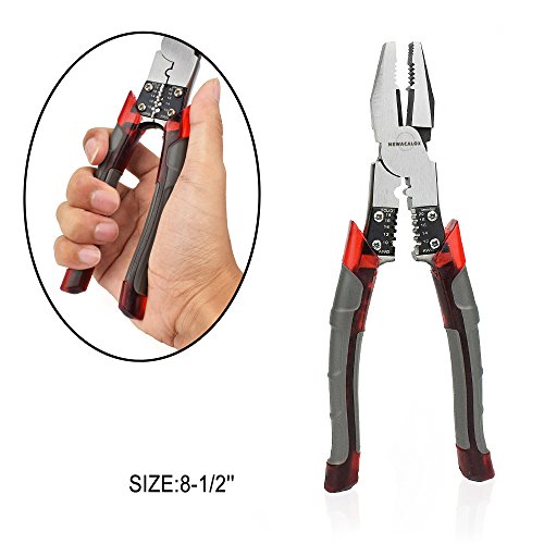 Lineman's Pliers, Combination Pliers with Wire Stripper/Crimper/Cutter Function, Heavy Duty Side Cutting High-Leverage Plier, 8 inch NEWACALOX