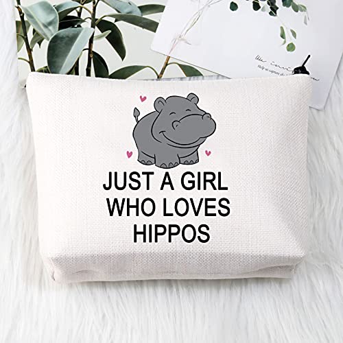 PLITI Hippo Makeup Bag Hippopotamus Gift Hippo Lover Gift Just a Girl Who Loves Hippos Cosmetic Pouch(Girl Loves hipposU) - Image 3