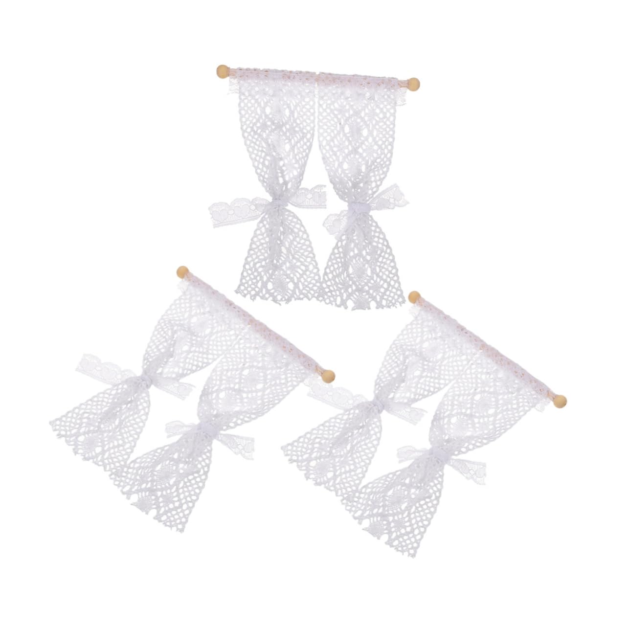3pcs Miniature Doll House Curtains Tiny Window Lace Drapes Realistic Tiny House Accessories for Mini Doll Playhouse Decoration