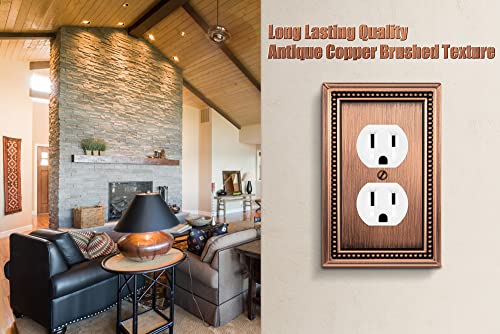 Henne Bery Sunken Pearls Decorative Wall Plate Switch Plate Outlet Cover (Single Duplex, 2 Pack, Antique Copper) #TOP4
