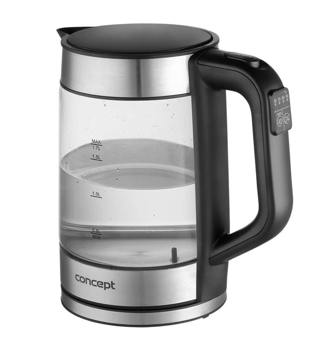 Concept RK4067 - Hervidor de cristal (1,7 L, regulador de temperatura: 50/70/80/90/100°C, 1850-2200 W, función de mantenimiento en caliente, control digital