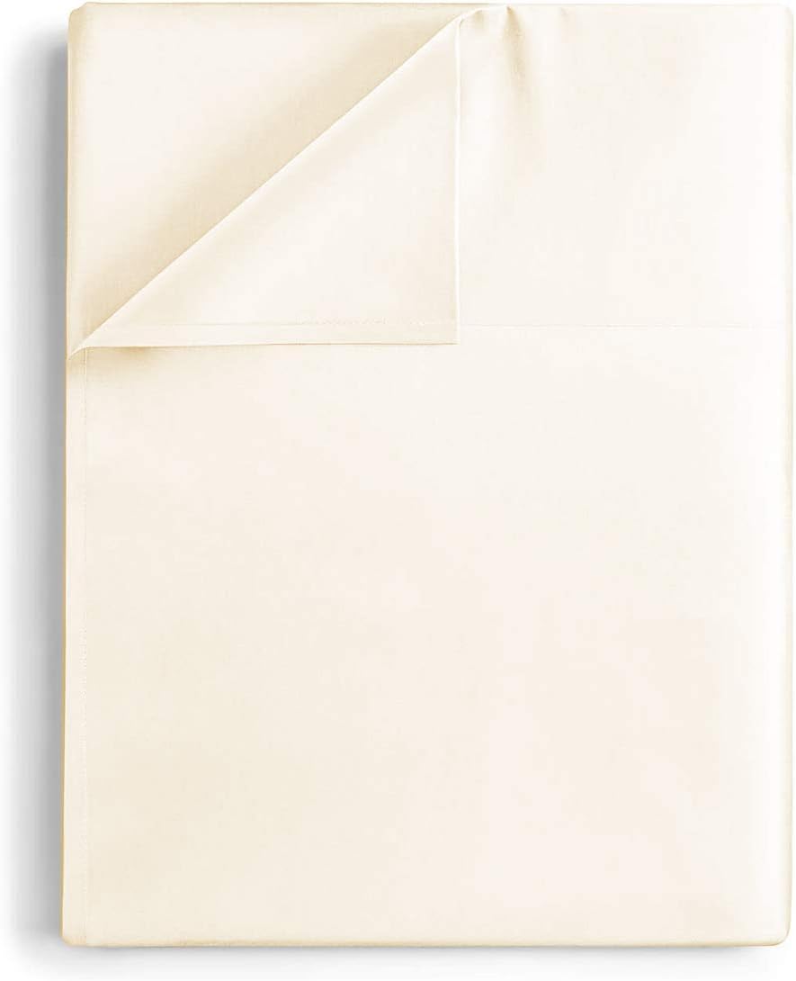 Cal King Size Flat Sheet - 600 Thread Count Sateen Weave - 100% Cotton Sateen Top Sheet Only - Soft, Cooling, Breathable & Wrinkle-Resistant – Hotel-Style Luxury Bedding (Ivory)