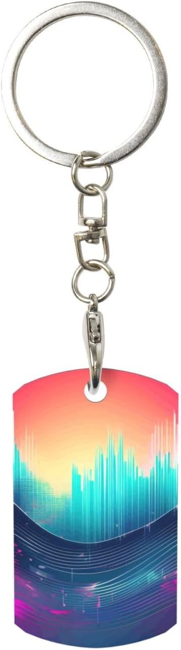 Cool Music Sound Wave Print Rectangular Metal Keychain Ring Keyfob Gift For Home Office And Motorcycle