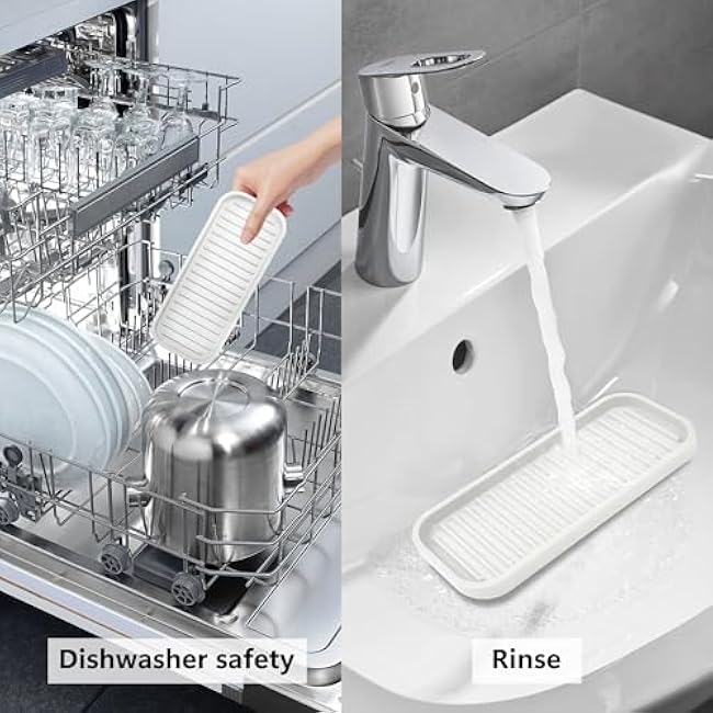 Silicone Sponge Holder Kitchen Sink Organizer Tray Dish Caddy Soap Dispenser, Scrubber Spoon Holder,Dishwashing Accessories 2 Pack (White)