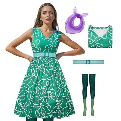 Adult Green Costume Dress Cosplay Halloween Outfit 4Pcs Set for Women