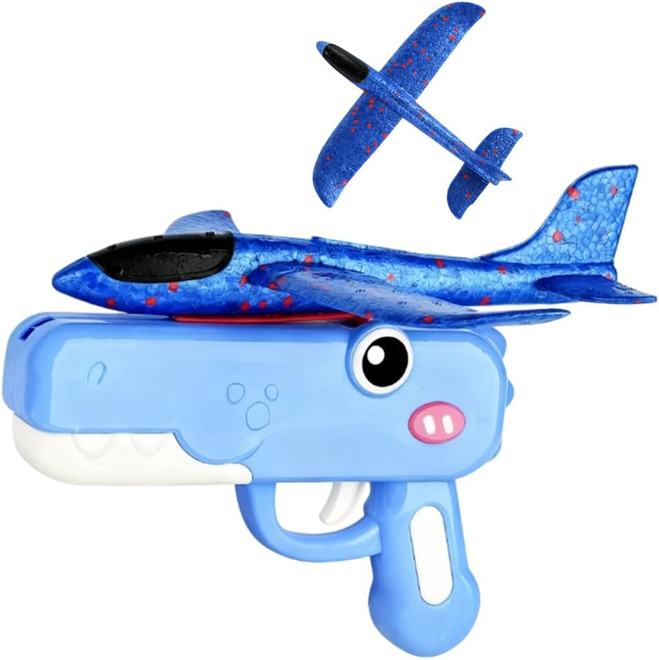 Cute Dinosaur Airplane Launcher Model, 2026 New Foam Glider Plane with Airplane Launcher, Lovely Outdoor Flying Model for Park, Perfect Dinosaur Foam Glider Airplane for Birthday Gifts (Blue)