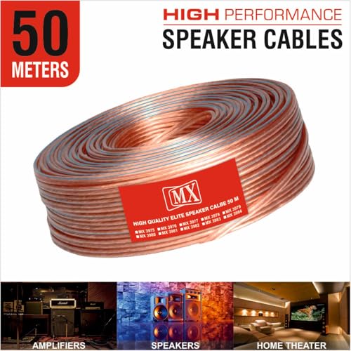 Image of MX High Performance Speaker Cable 50 Meter Coil 14 AWG Transparent Wire | Heavy Duty Audio Cable OD 2.2 x 4.4 mm | Speaker Wire for Home Theater, Hi-Fi & PA Systems