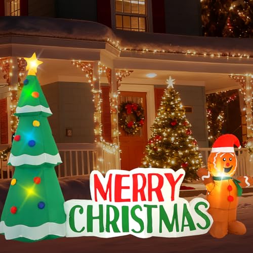 HZGDEJTG 10FT Christmas Inflatable Outdoor Decorations Christmas Tree Road Sign Pancake Man Inflatable Yard Decorations with LED Lights for Indoor and Outdoor Yard Garden Christmas Decorations