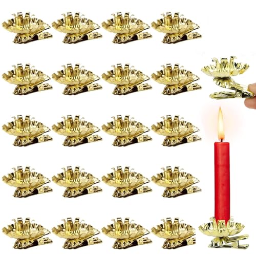 20 Stück Baumkerzenhalter Clip Gold, Mini Kerzenhalter für...