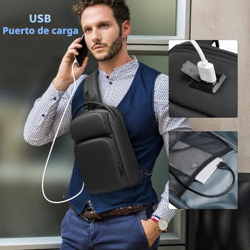 Bandolera de hombre impermeable con USB para proteger y cargar tus dispositivos 3