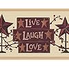 Dundee Deco DDAZBD9167 Peel and Stick Wallpaper Border Stars Red Beige Live Laugh Love Wall Border Retro Design 15 ft x 7 in 457m x 1778cm Self Adhesive