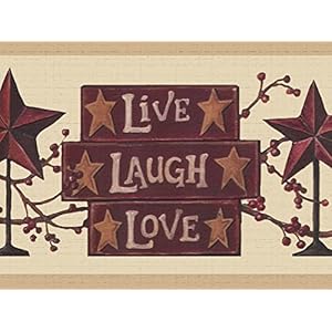 Dundee Deco DDAZBD9167 Peel and Stick Wallpaper Border Stars Red Beige Live Laugh Love Wall Border Retro Design 15 ft x 7 in 457m x 1778cm Self Adhesive