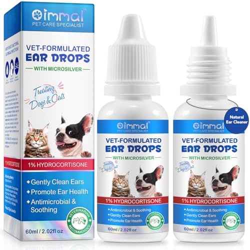 ZIXAOK 2PCS Dog & Cat Ear Infection Treatment Drops, Pets Ear Cleaning Drops with 1% Hydrocortisone for Dog & Cats Yeast Infection, Itchy Ear Relief, Treats Ear Infections for Dogs & Cats
