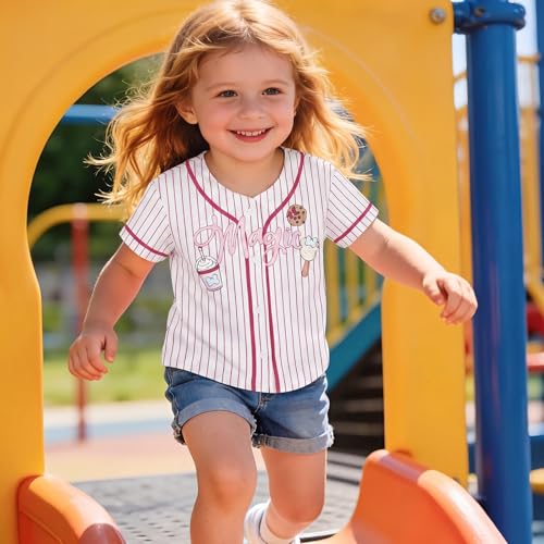 Image of Hawaiian Baseball Jersey for Toddler Girls Summer Vacation Theme Park Outfit Short Sleeve Button Down Shirt