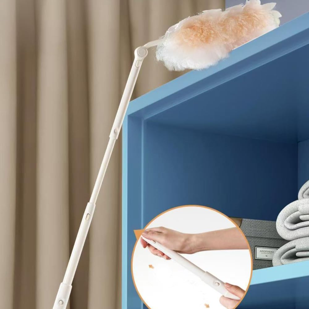 2 Pezzi Manico di Ricambio per Ricarica Spolverino Swiffer, Manico Esteso Telescopico Regolabile, Manico di Ricarica Spolverino per Casa Pulizia (Bianco e Giallo)