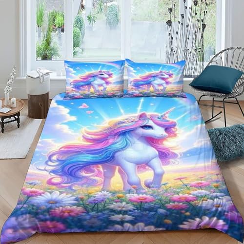 Housse de couette licorne lit king parure de lit 3 pièces imprimé animalier