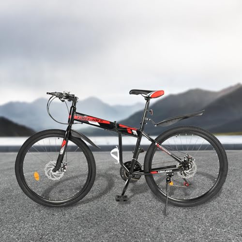 OMGGYER Bicicleta de montaña para hombre, 26 pulgadas, 21 velocidades, plegable, de acero al...