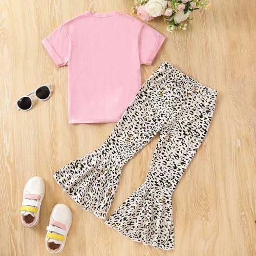 Image of Ayzozuy Tween Girls 2 Piece Outfits Short Sleeve Cartoon Graphic T-Shirt & Flared Pants Kids Clothing Set Size 8-13 Years