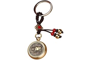 Feng Shui Brass Coins Chinese Zodiac Key Chain for Good Luck, Fortune,...