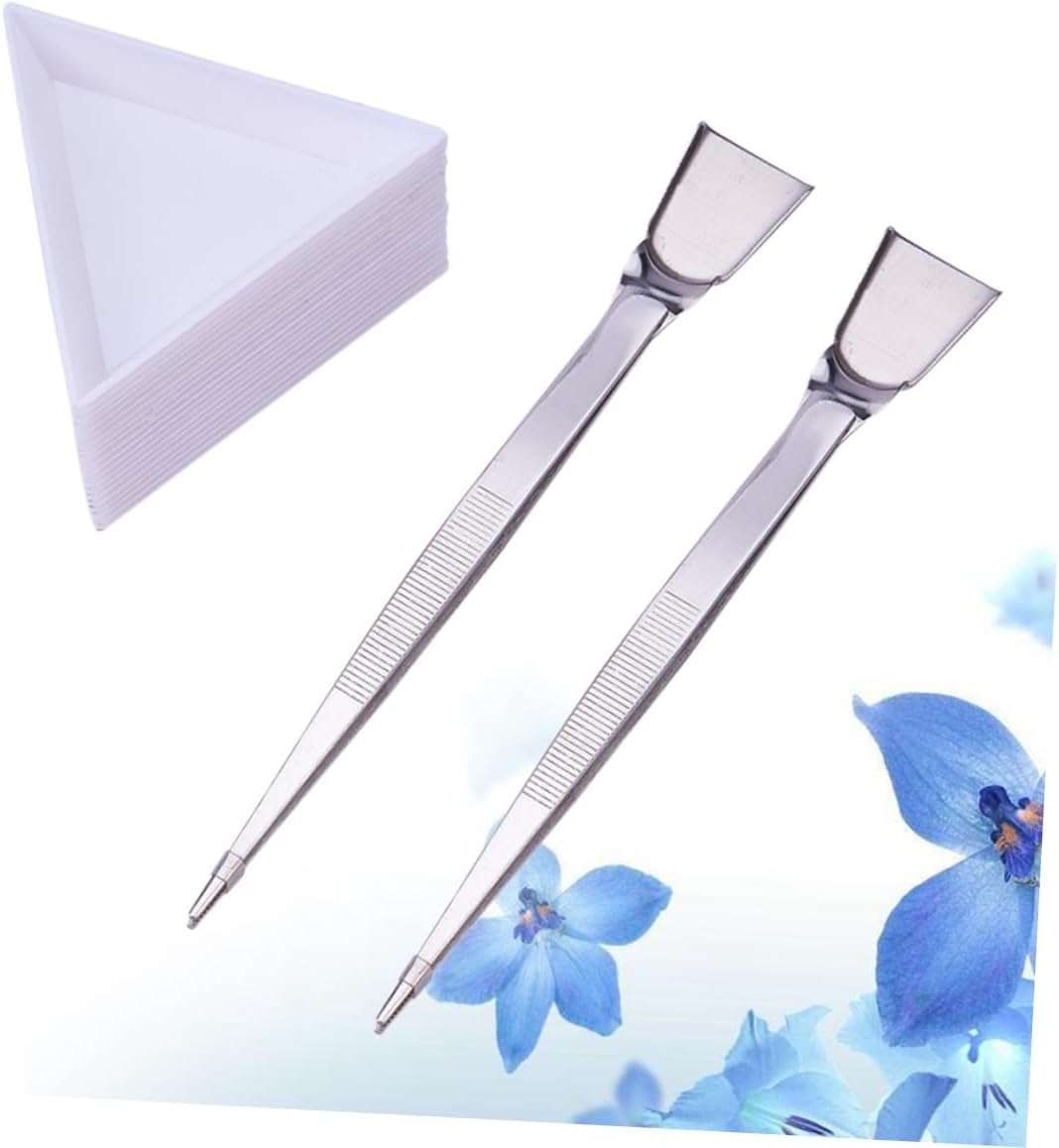 NUOBESTY 66pcs Jewelry Tool Triangle Trays Tweezers Scoop Shovel for Beads Diamonds and Stones for Crafting and Jewelry Making