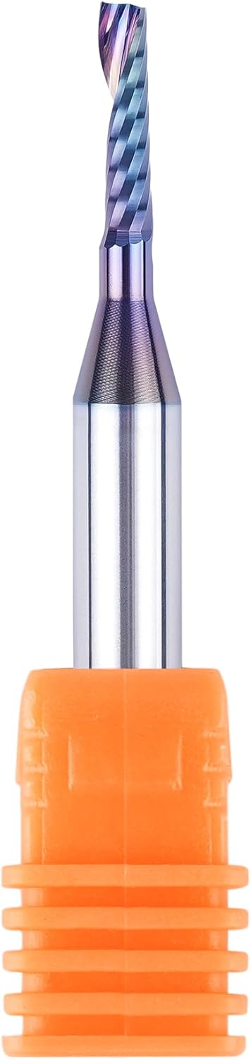 SpeTool Carbide Single Flute CNC Router Bits 1/8" Cutting Diameter 1/4" Shank with TAC Coated, O Flute End Mill Spiral Upcut Router Bit for PVC Aluminum Plastic Cutter