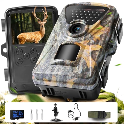 Wildlife Camera 4K 60MP Trail Camera 0.2s Fast Trigger Motion Activated Trail Cam 850nm IR Night Vision IP66 Waterproof Garden Camera with 32GB SD Card for Bird Watching & Wildlife Monitoring