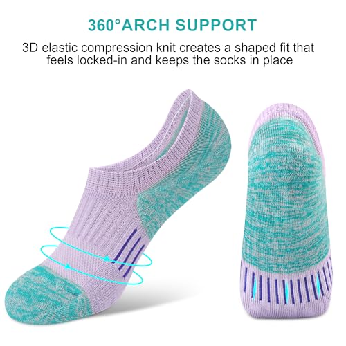 Image of Amutost Womens No Show Socks Anti-Slip Cushioned Breathable 5-10Pairs | Silicone heel grips, Arch compression band, Elastic cuffs, Moisture wicking, Size 6-8 /7-9 /9-11, Reduces blisters