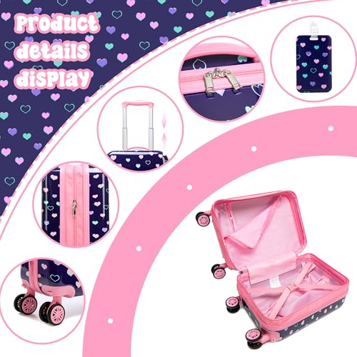 Image of Kid's Luggage Set 2 Piece Suitcase Set Hardside Luggage with Spinner Wheels Girls Carry on Toddler Travel Rolling Suitcase with Neck Pillow Airline Approved