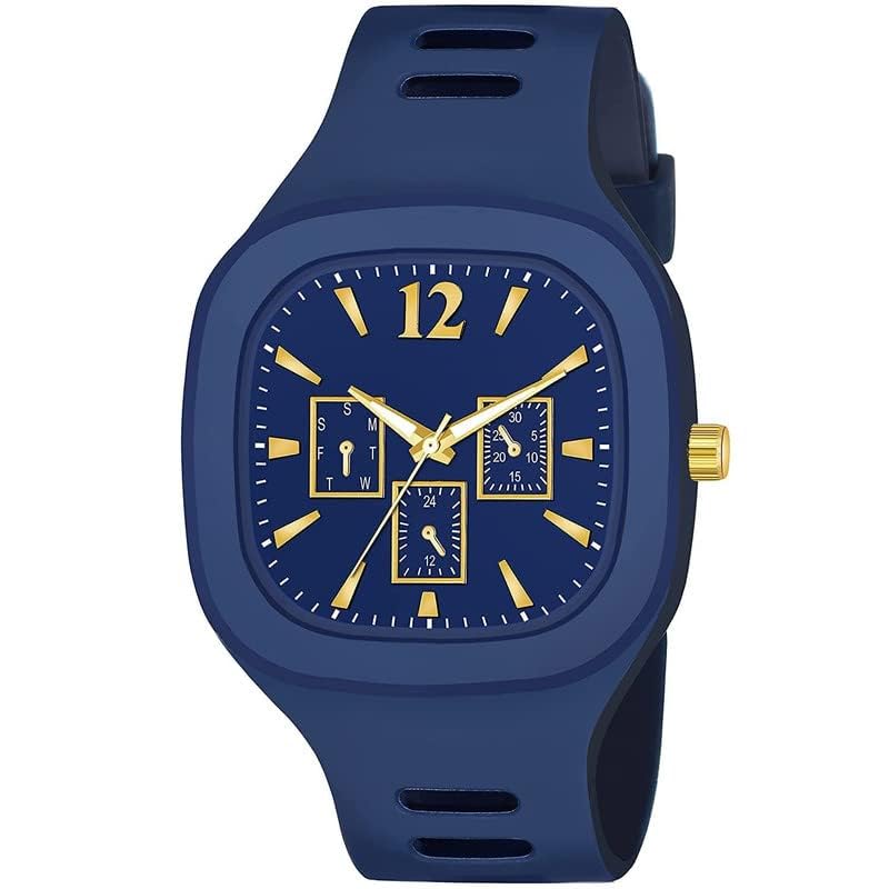 Mens New Square Design Multi Dial Analog with Silicon Strap Addi Stylish Designer Watch (Navy Blue) (B0CBJTKRK6) Amazon Price History, Amazon Price Tracker
