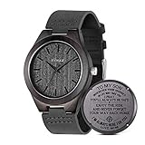 BYMAX Engraved Watch for Son, Men's Ebony Wood Watches, Customize Wooden Style Leather Watch with Gift Box for Son (Birthday/Christmas)