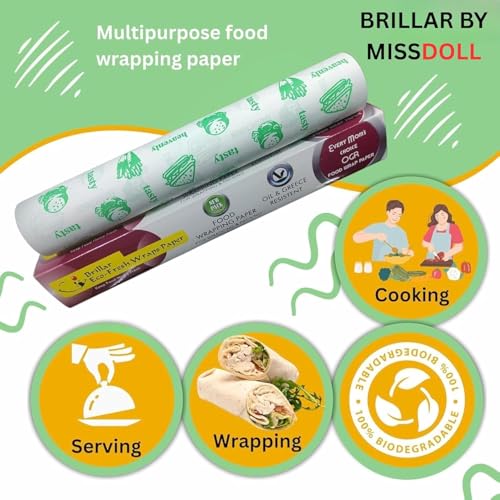 Image of Food Wrapping Paper Roll for Kitchen - 50 Mtr /500 Gram Non-Stick Butter Paper & Parchment Paper for Baking, Air Fryer & Roti Wrap | Eco-Friendly & Food Grade Foil Paper Alternative