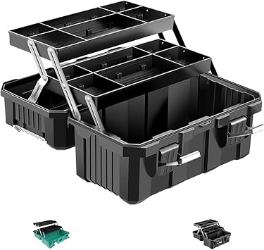 TAKEY Tool Box, Tool Chest, Tool Case, Tool Case, Tool Box, 3 Tiers, Foldable, Large Capacity, With Handle, Interlocking Interlocking 3 Tier Box, Storage Case, Tool Storage, Storage Box, Small Storage