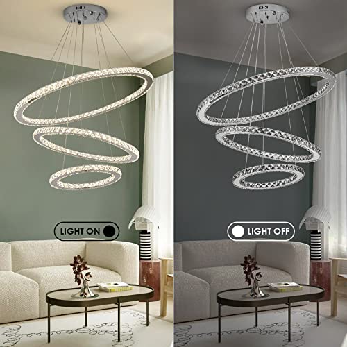 Siljoy SILJOY102 Led Chandelier, Modern Ceiling Light Fixture With 3 Crystal Chandelier Lighting Rings, Diy & 3-Color Changing Adjustable Chandeliers thumb #6