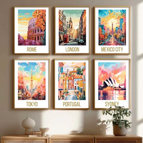 Image of kotart City view wall art poster with Frame for Home Decoration - Painting for Living Room Bedroom Office Wall hanging frames - (Pack of 6 Multicolor) (10x13 inch, G)