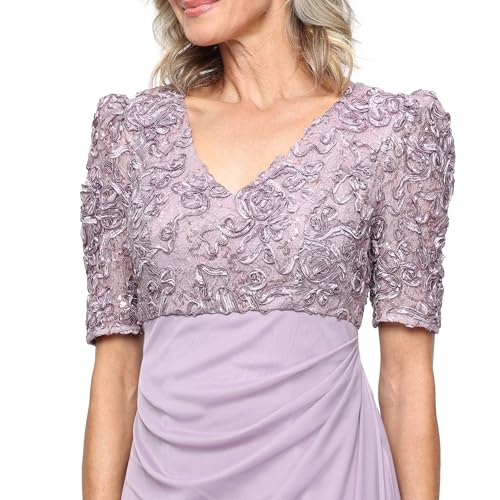 Image of Alex Evenings Women's Wedding Guest Dress with V-Neck Stretch Sequin Bodice and Empire Waist (Petite and Regular Sizes)