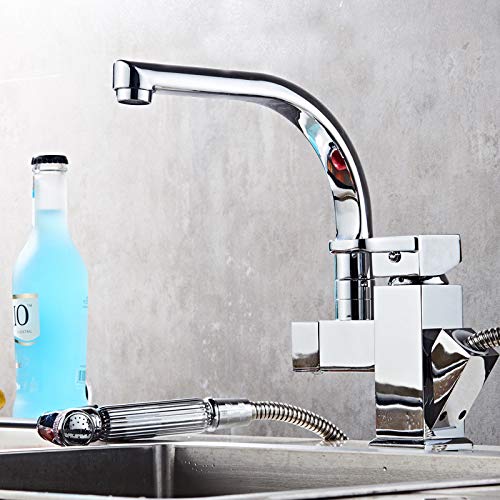 Mélangeur d'eau à galvanoplastie chrome avec douchette de cuisine