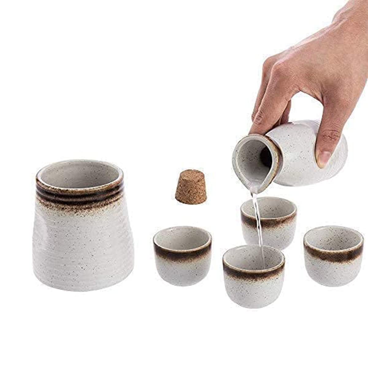 Amazon.co.jp: 6点酒器セット、日本製陶器酒器セット、保温ポット付き 