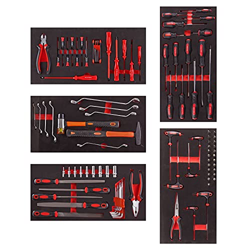 DEMA Werkstattwagen Werkzeugwagen Werkstattrollwagen mit Werkzeug Handwerkzeug 100-tlg. orange – Bild 8