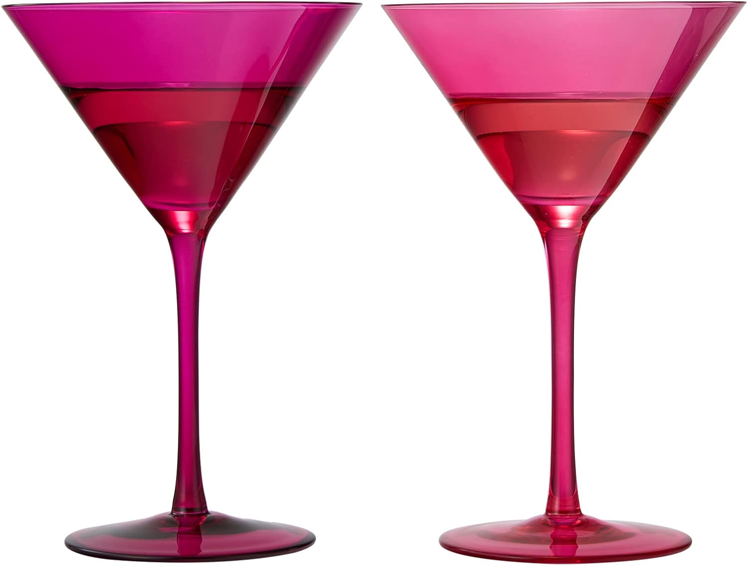 Khen Hot Pink Martini Glasses | Set of 2 | Magenta & Blush Pink Crystal Glassware, Classic Cosmopolitan Glasses for Espresso Martini, Wine - Perfect Crystal with Stems (8 OZ)