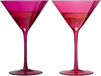Vista 6 de Khen Hot Pink Martini - Juego de 2 vasos de cristal magenta y rosa rubor, vasos cosmopolitas clásicos para espresso Martini, vino, cristal perfecto