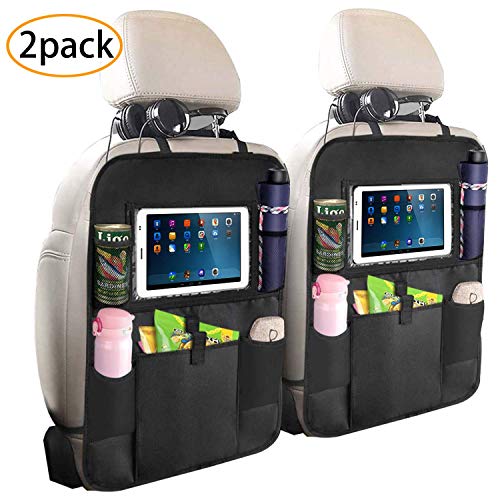 Fullsexy 2 Pack Back Seat Organizer Kick Mats, Car Protector with Multi Pocket Storage Bag for Tablet Bottle Tissue and Toys, with Touch Screen Tablet Hold