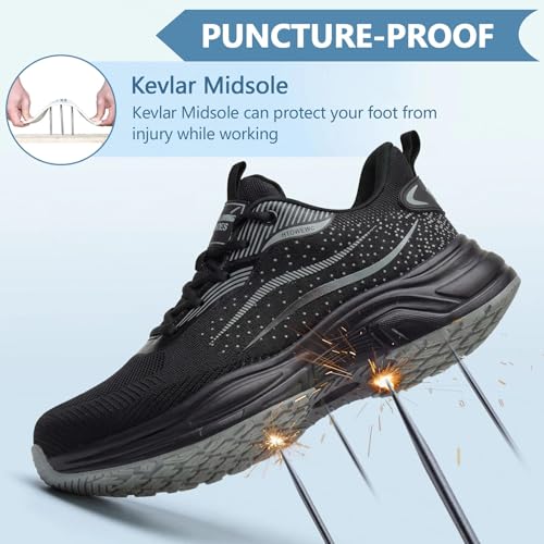 Image of Hogent Steel Toe Shoes for Men Women, Ultra Lightweight Premium Comfortable Work Sneakers, Puncture Proof Air Cushioned All‑Day Wear Safety Toe Shoes for Industrial Construction Warehouse Factory Work