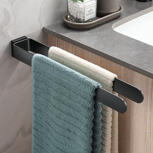 Dvocel Toallero de baño, toallero sin agujeros, barra doble, negro mate, de acero inoxidable, soporte de toalla de dos brazos, toallero de pared para baño y cocina