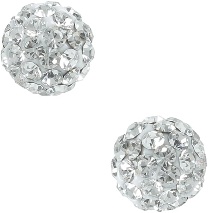 925 Sterling Silver White Sparkle Crystal Disco Ball Stud Earrings for Women