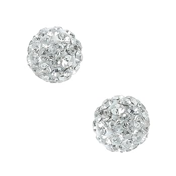★MIDNIGHT MOMENT.★ big ball earring BAYUEBA 925 Sterling Silver White Sparkle Crystal Disco Ball