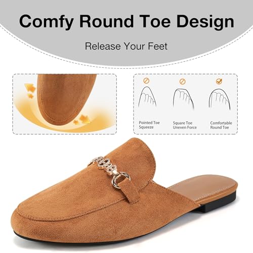 Image of Womens Mules Buckle Flats: Classic Suede Slip On Shoes Dressy Closed Toe Backless Slides Loafers 2026 for Business Work Office Casual