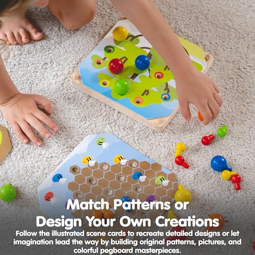Image of PlanToys Creative Peg Board Wooden Toy for Kids Ages 3+ | Montessori Educational Game for Imagination, Fine Motor Skills & Coordination | Eco-Friendly Learning Set